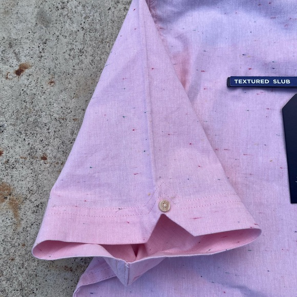 Ben Sherman Short Sleeve Slub Twill Shirt Stretch PINK Textured NEW NWT - Picture 6 of 7